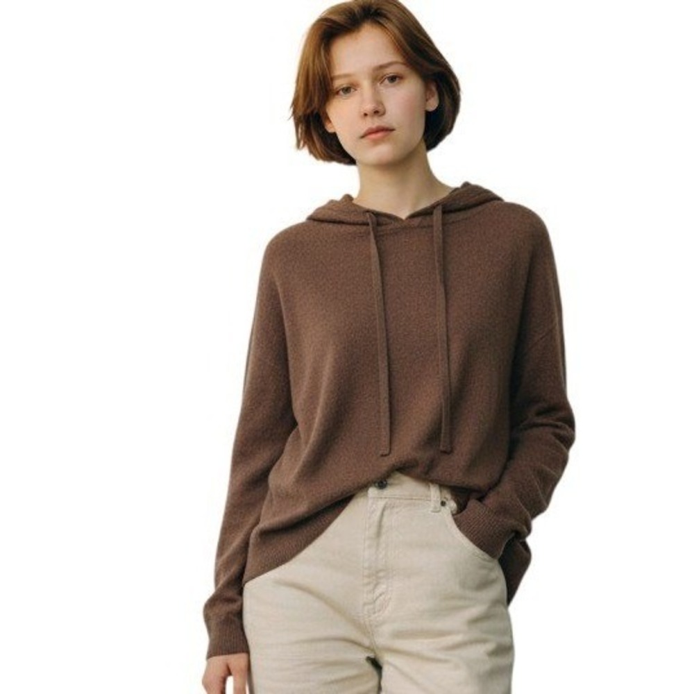 Luxury‎ Premier Collection Cashmere Blend Hoodie Brown Women's Size M